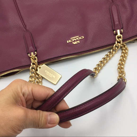 Coach Dark Berry Leather Shoulder Tote Bag - Picture 8 of 16